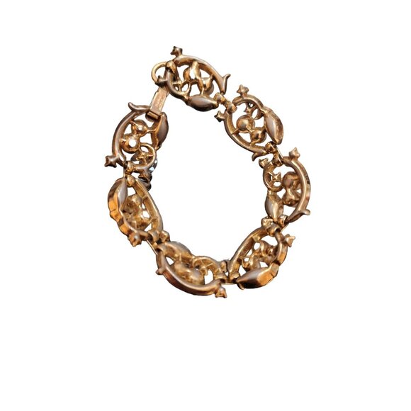 Vintage Signed Trifari Pearl & Rhinestone Bracelet (A2501) - Picture 3 of 4